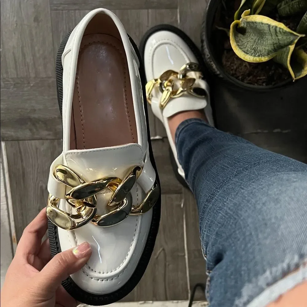White Chain Strap Platform Loafers - Picture 5 of 11